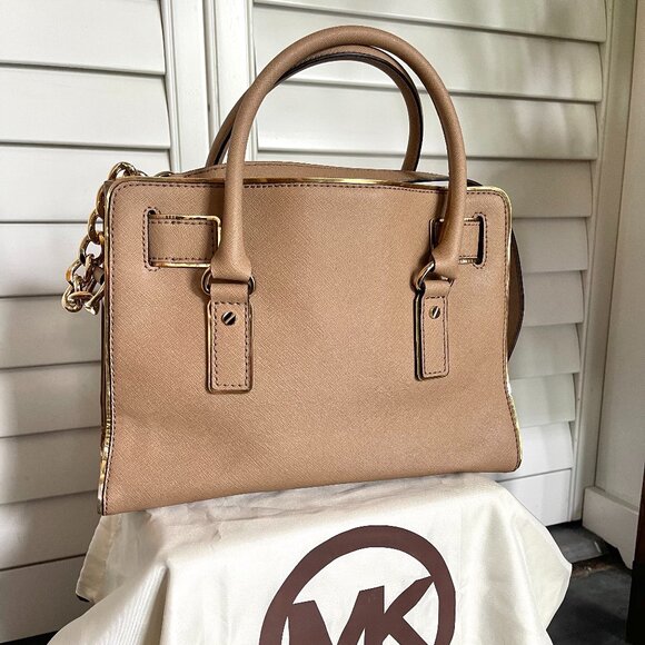 *GREAT CONDITION* Michael Kors Hamilton Saffiano Leather Medium Satchel in Khaki - Picture 7 of 14